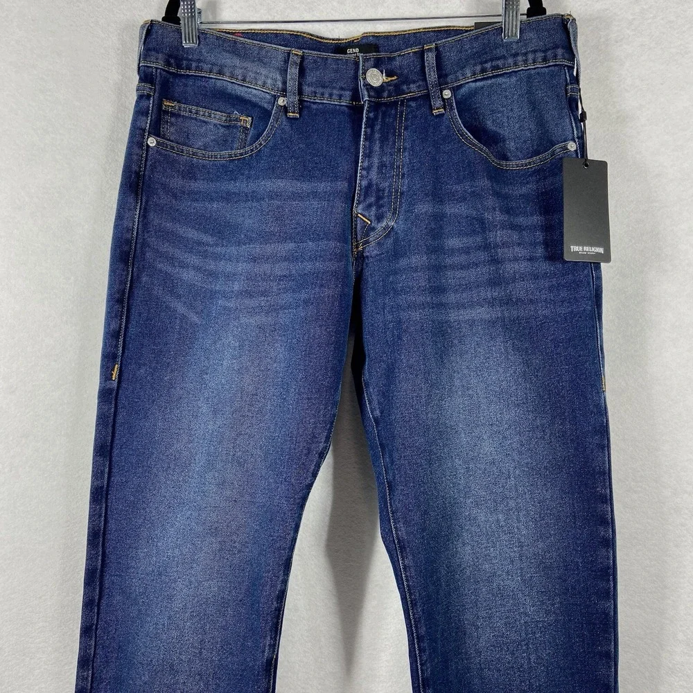 True Religion Geno Jeans Men's 34x32 Blue Relaxed Slim Row Seat Stretch New